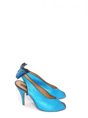 Escarpins slingback peep toe en cuir métallisé bleu et noir Taille 37 — photo 1