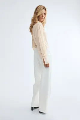 Blouse à manches bouffantes avec dentelle - Crème — photo 2