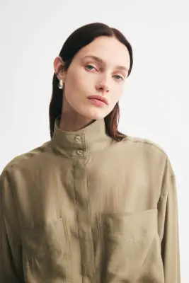 Chemise oversize à col droit - Vert kaki — photo 2