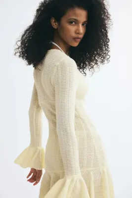 Robe volantée en maille pointelle - Jaune clair — photo 3