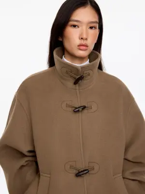 Duffle-coat court en laine mélangée - Taupe foncé — photo 2