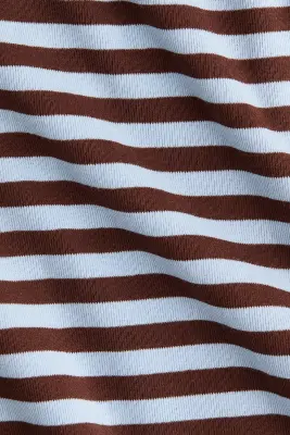 Boat-neck cotton top - Marron foncé/rayé — photo 4