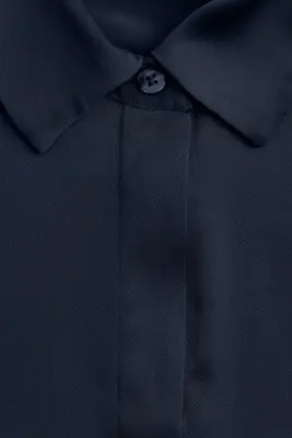Chemise en twill satin avec cordon de serrage - Bleu marine — photo 4