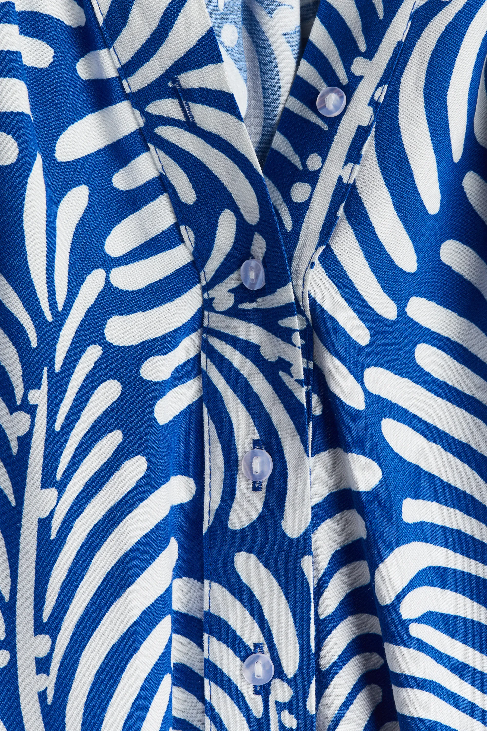 Blouse à manches ballon - Bleu vif/motif blanc