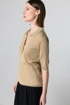 Polo en acetate, fibre métallisée et polyamide — photo 3