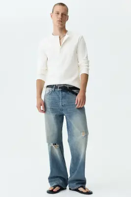 Chemise côtelée à col tunisien Slim Fit - Crème — photo 2