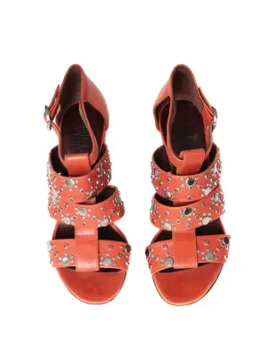 Sandales multi-strap en cuir rouge orangé et studs argent Px boutique 600€ Taille 37 — photo 5