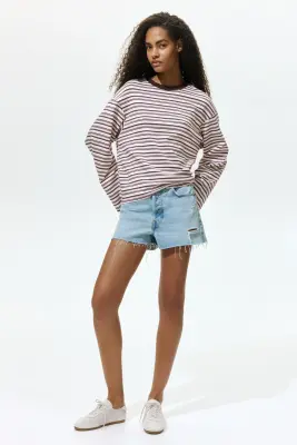 Top à manches longues en coton - Rose clair/rayé — photo 1