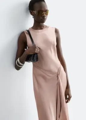 Robe midi asymétrique en satin - Rose poudré — photo 4