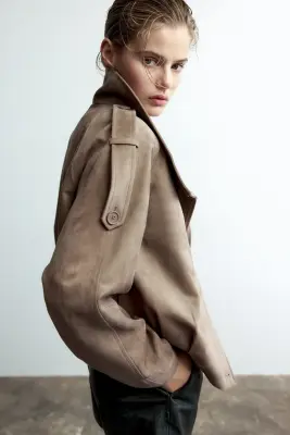 Veste à fermeture croisée avec col entonnoir - Taupe — photo 5