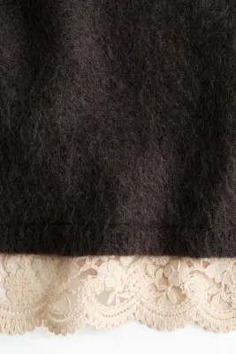 Pull en mohair mélangé avec dentelle - Marron foncé — photo 3