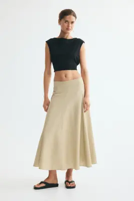 Jupe évasée en coton - Beige — photo 1