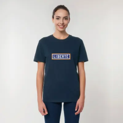 T-SHIRT COTON BIO BRODÉ - LIBERTÉ - NAVY — photo 3