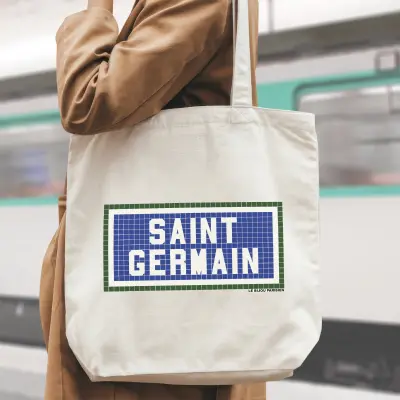 TOTE BAG COTON BIO IMPRIMÉ - SAINT GERMAIN - ÉCRU — photo 2