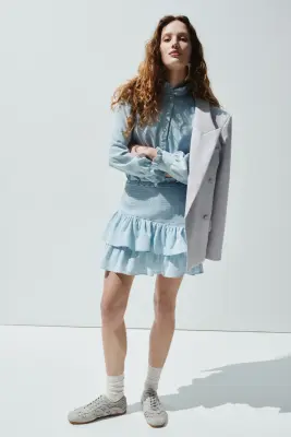 Jupe smockée en denim - Bleu clair — photo 2