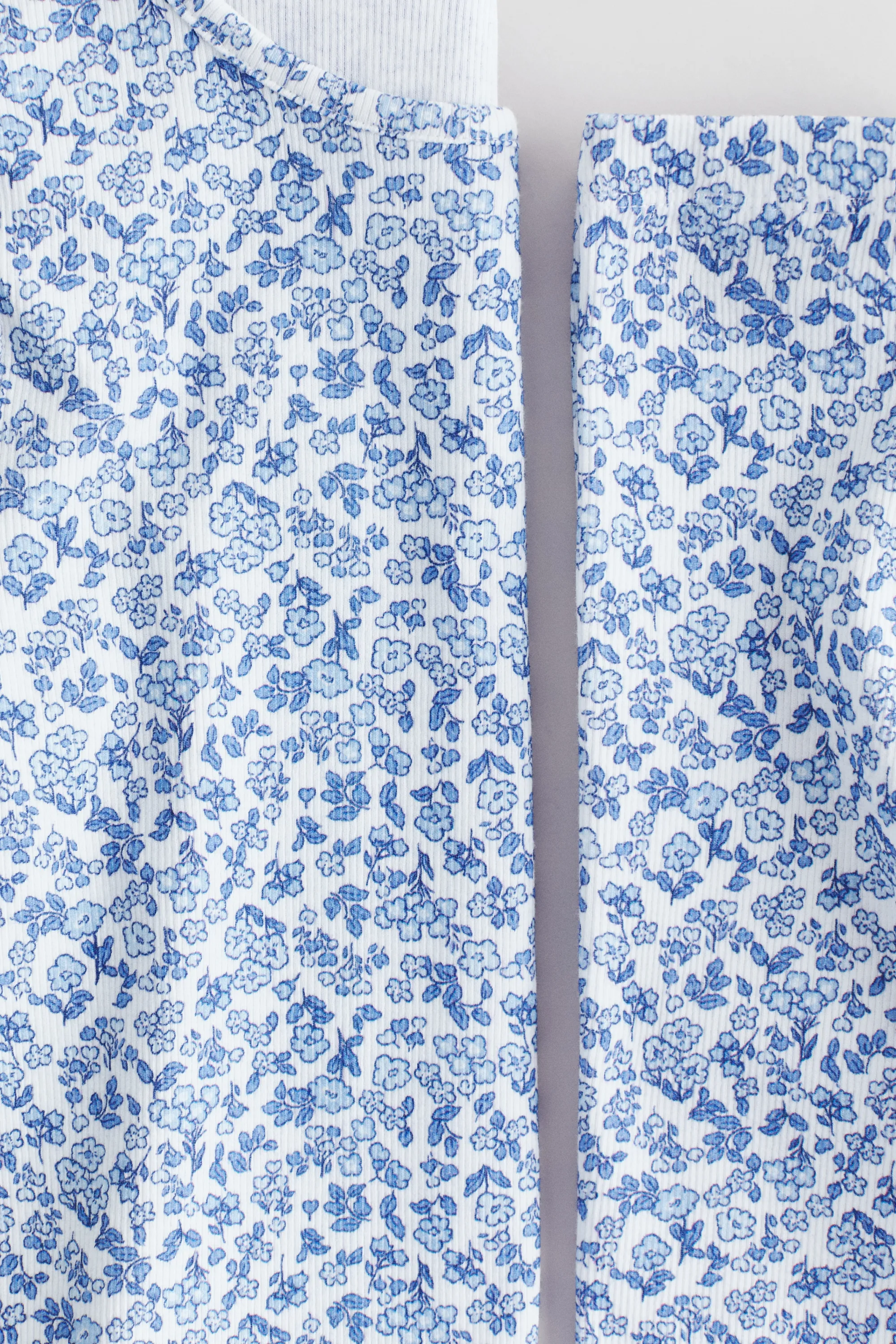 Ensemble 2 pièces en coton côtelé - Bleu clair/fleuri