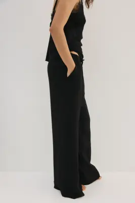 Pantalon à cordon en viscose mélangée - Noir — photo 2