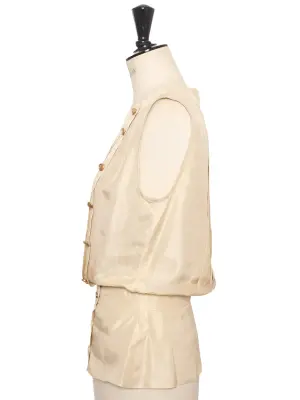 Top en soie blanc crème bouton bijoux doré Prix boutique 3200€ Taille XS — photo 4