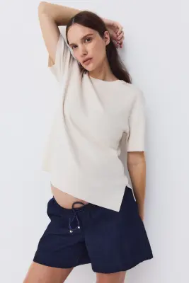 MAMA Short à cordon en denim - Bleu denim foncé — photo 1