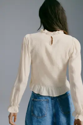 Top à corsage smocké - Beige clair — photo 2