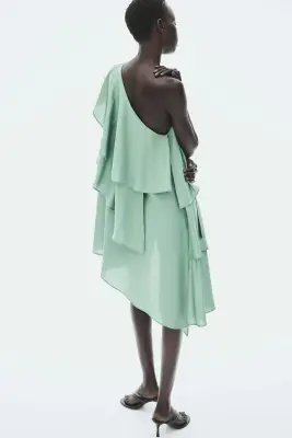 Robe asymétrique volantée - Vert ancien — photo 3