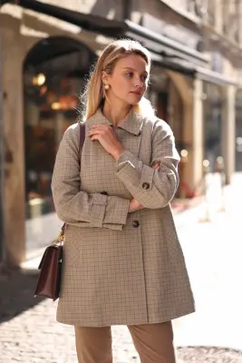 Francine Short Trench Coat - Mint plaid — photo 2