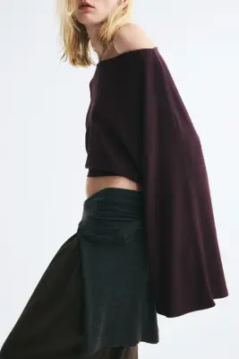 Textured boat-neck top - Violet foncé — photo 2