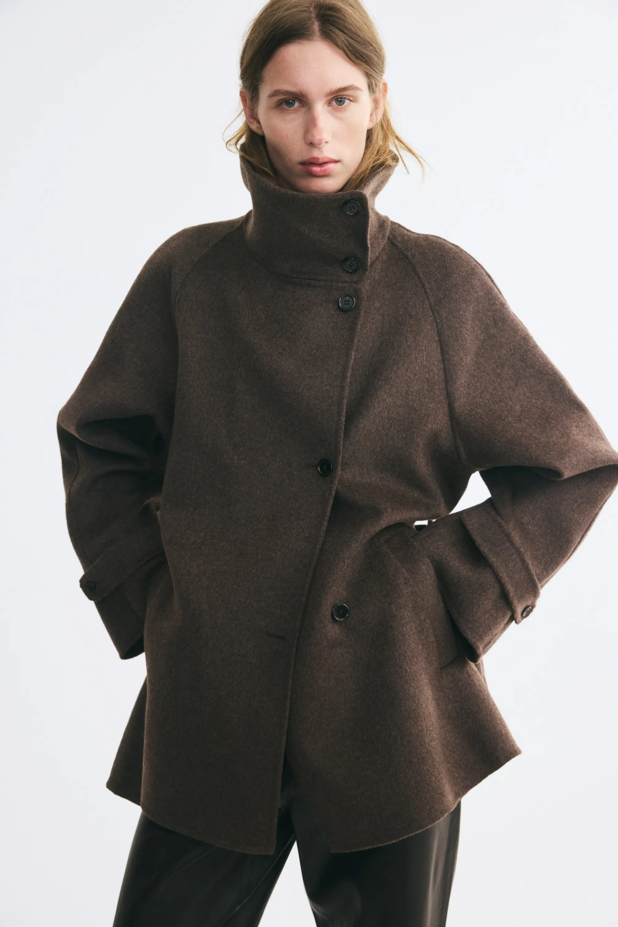 Manteau fait main en laine mélangée - Taupe foncé