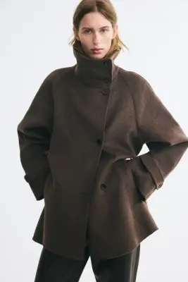 Manteau fait main en laine mélangée - Taupe foncé — photo 1