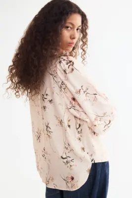 Blouse avec détail à nouer - Rose poudré/fleuri — photo 3