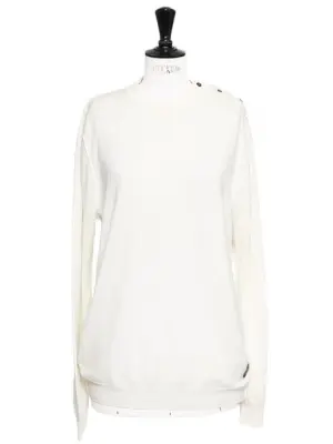 Pull col rond en maille fine de laine blanc ivoire NEUF Taille L — photo 1