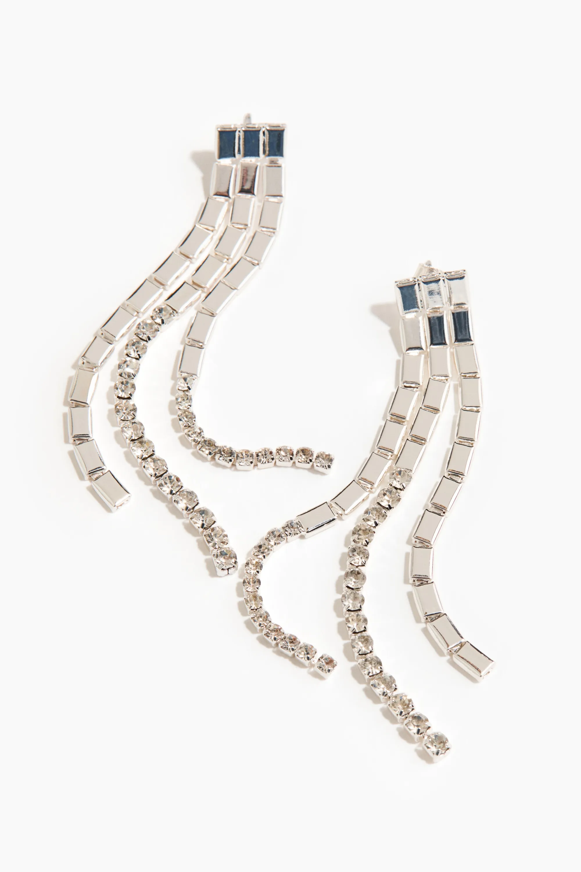 Longues boucles d'oreilles à strass - Argenté