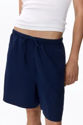Short à cordon en lin mélangé - Bleu foncé — photo 3