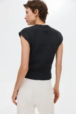 Gilet à manches courtes en maille côtelée - Gris foncé chiné — photo 2