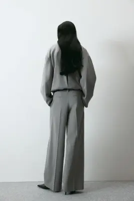 Pantalon chic à jambes larges - Gris clair/rayures tennis — photo 3