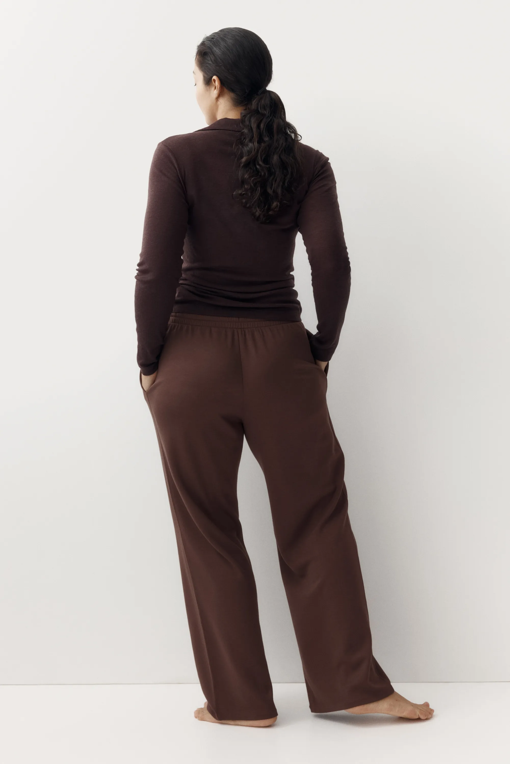 Pantalon jogger à jambes larges avec plis - Marron