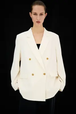 Blazer à fermeture croisée - Crème — photo 2