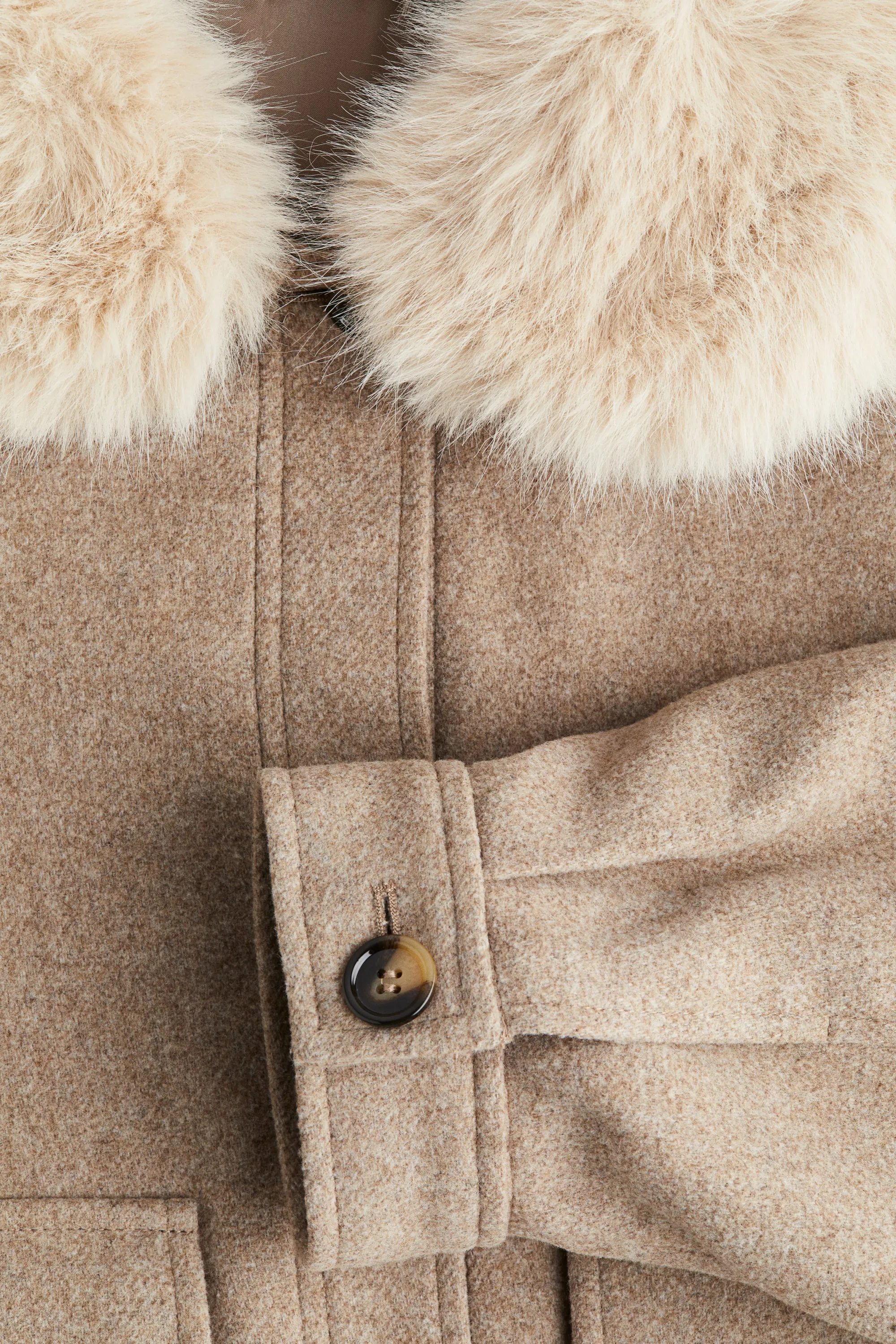 Veste en twill avec col duveteux - Beige