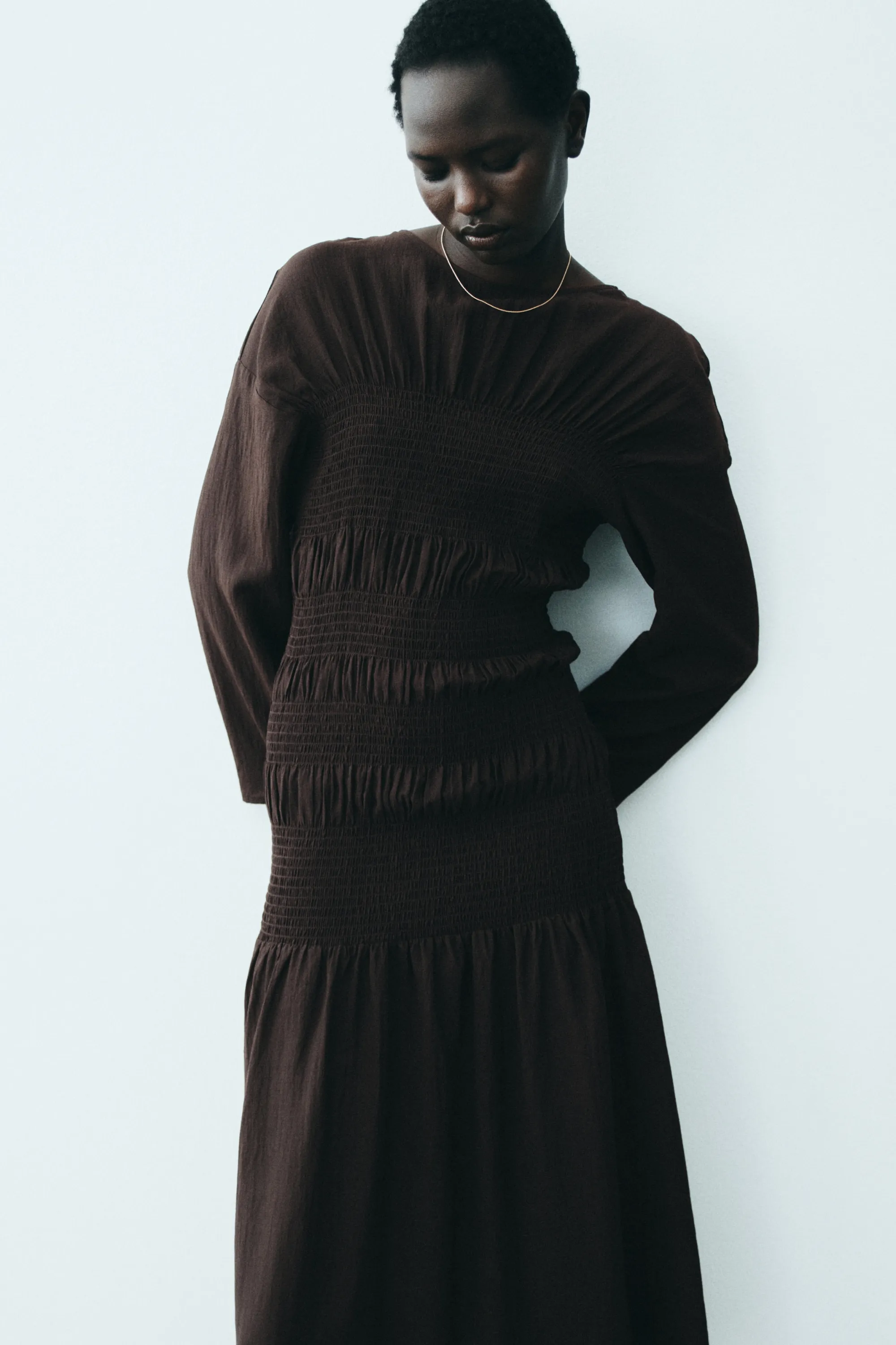 Robe smockée - Marron foncé