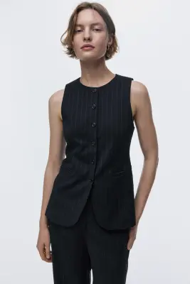 Gilet sans manches long et ajusté - Bleu marine/rayures tennis — photo 2