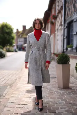 Blaire Wool Coat - Grey white — photo 5
