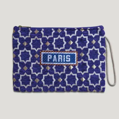 POCHETTE TISSU MAROCAIN - BRODERIE PARIS - INSPIRÉE DU MÉTRO PARISIEN - VIOLET