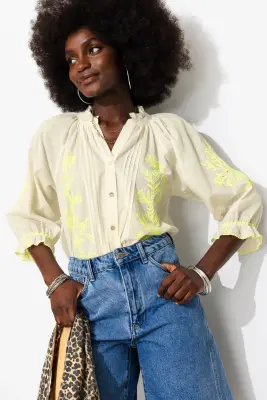 Blouse à broderies fluo Femme — photo 2