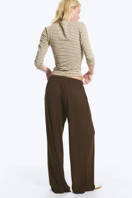 Pantalon en jersey taille basse coupe décontractée - Marron foncé — photo 3