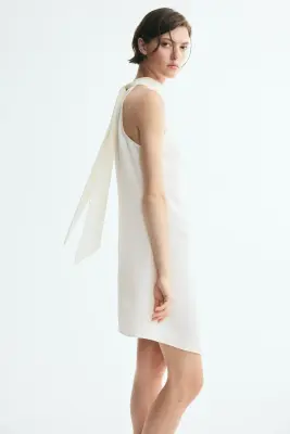 Robe avec détail noué et base en pointes - Crème — photo 2