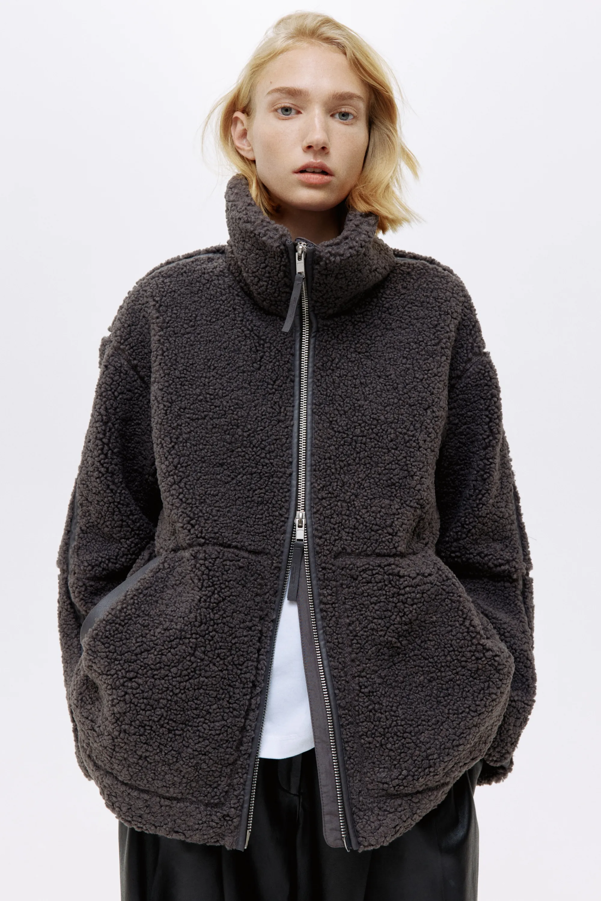 Veste loose en tissu Teddy bear - Gris foncé