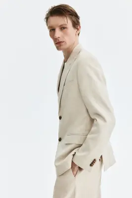 Veste Regular Fit en lin mélangé - Beige clair — photo 4