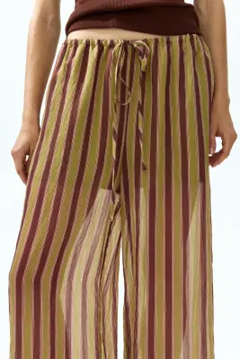 Pantalon à cordon en lyocell mélangé - Beige foncé/rayé — photo 2
