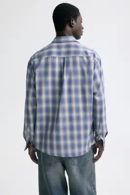 Chemise Relaxed Fit - Bleu clair/carreaux — photo 3