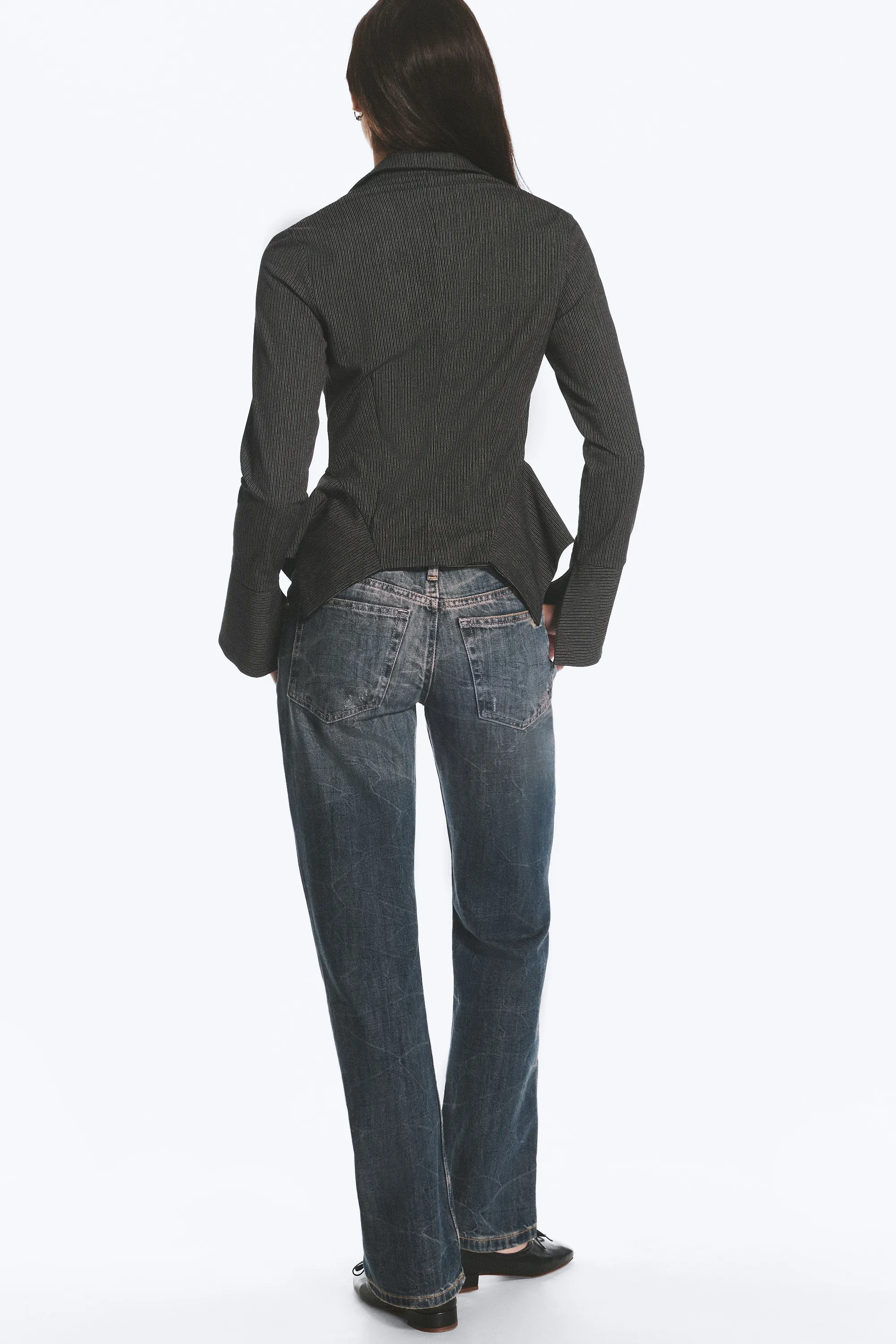 Chemise trapèze à manchettes longues - Noir rayé
